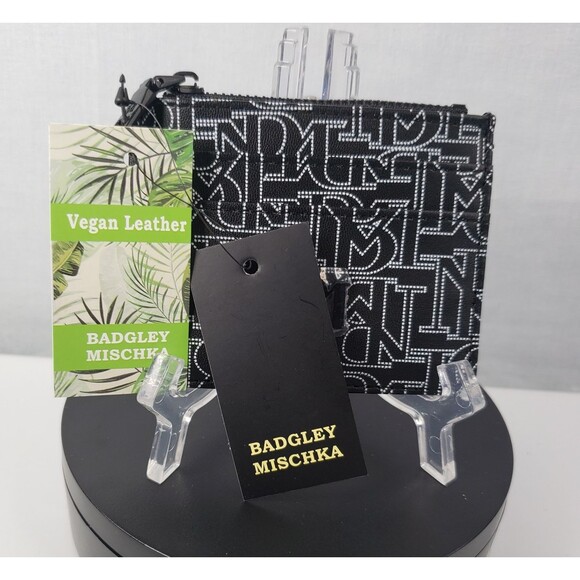 Badgley Mischka Black White Logo Monogram Mini Credit Card Holder Coin Wallet - Picture 12 of 14